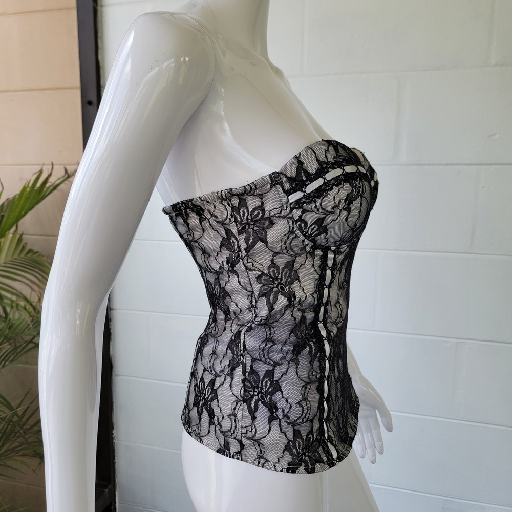 Vintage Y2K Charlotte Russe Corset Top Black White Womens M Goth Coquette‎ Emo - Picture 3 of 15